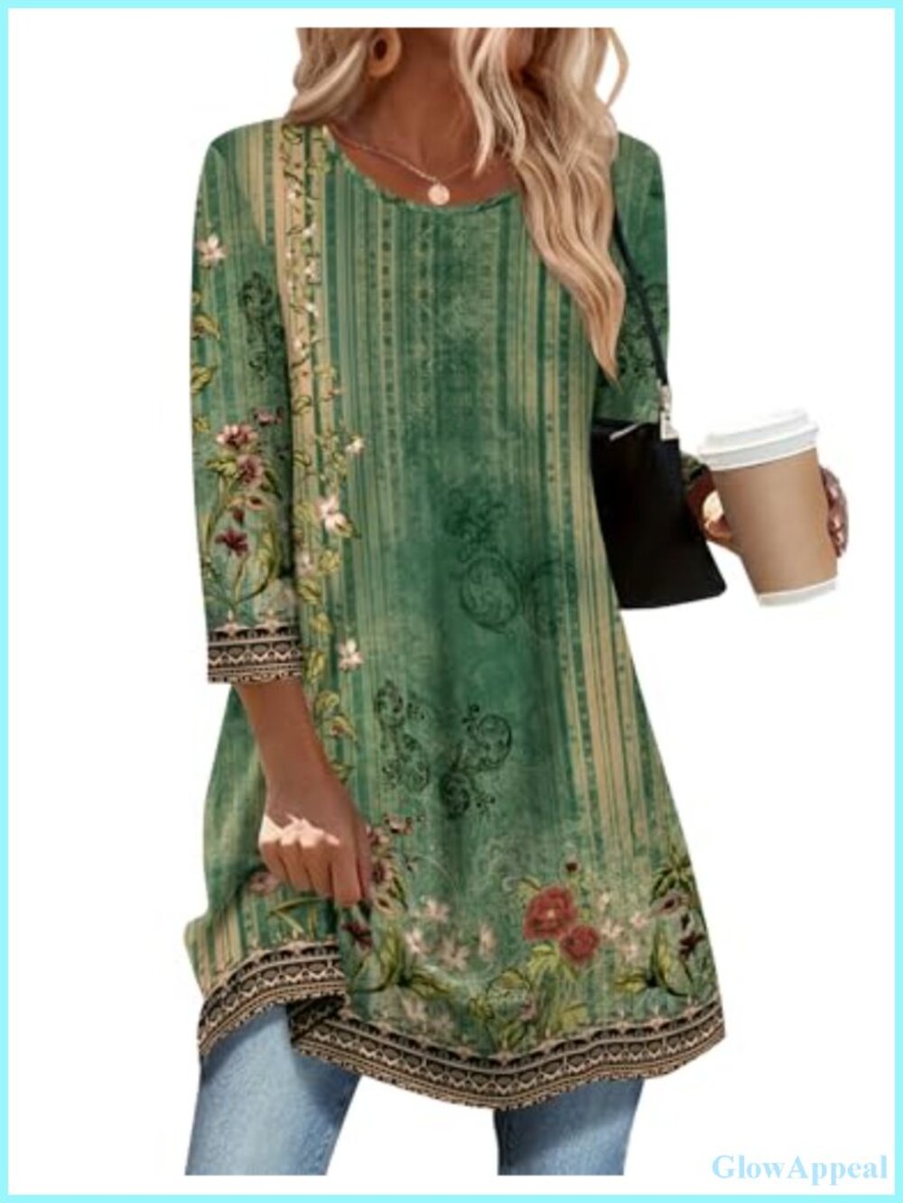 Zeagoo Womens 3/4 Sleeve Tunic Top Loose Fit Plus Size Blouse